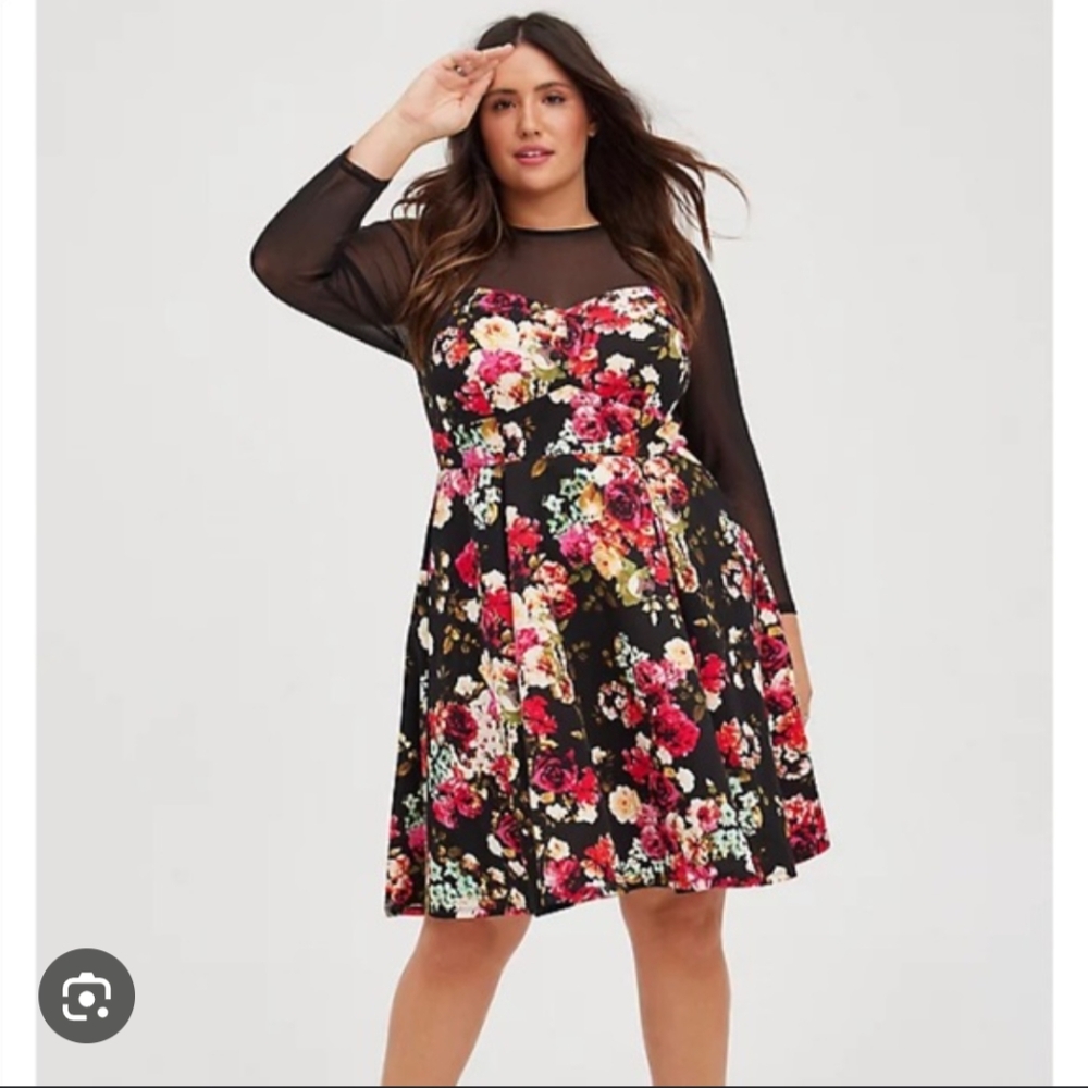 Torrid Black Floral Long Sleeve Dress
